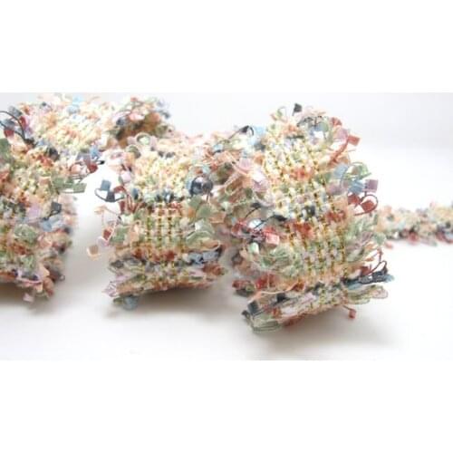 1 3/16 Inch Turquoise Multicolored Glittery Flag Yarn Novelty Trim|Woven Knitted Trim|Decorative Embellishment