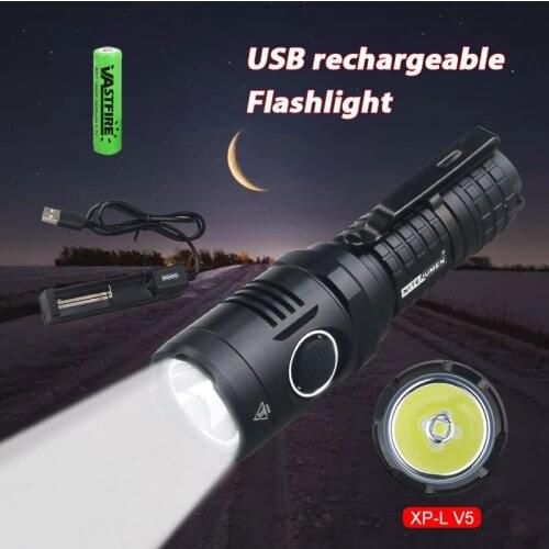 3-Modes XP-L V5 Flashlight Night Hunting Hiking Torch Waterproof 1000 lumens LED USB Rechargeable TP-12 Outdoor Bright Lamp