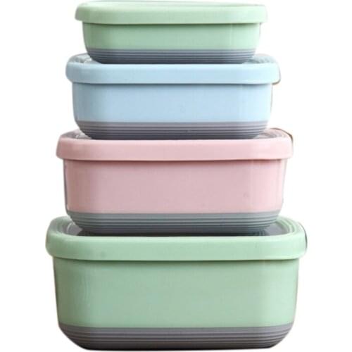 4PCS Lunch Box Food Container Bento Leakproof Storage Box Stainless Steel Sealed Bowl