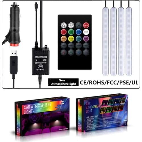 Car RGB LED Music Voice Sound Control Car Interior Decorative Atmosphere Auto RGB Pathway Floor Light Strip Remote Control 12V