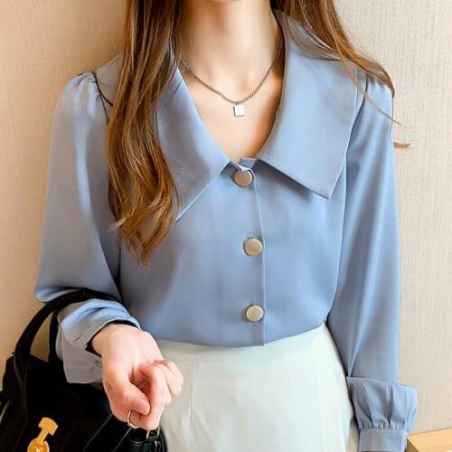 Blouse Women 2021 Long Sleeve Women Blouses Shirts V-neck Office Blouse For Women Chiffon Blouse Shirt Tops Blusa Blusas D439