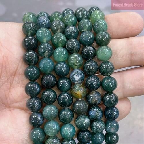 Moss Grass Green Agates Natural Stone Loose Beads 15" Strand for Diy Jewelry Making 4 6 8 10 12 14MM Pick Size Fctory Price