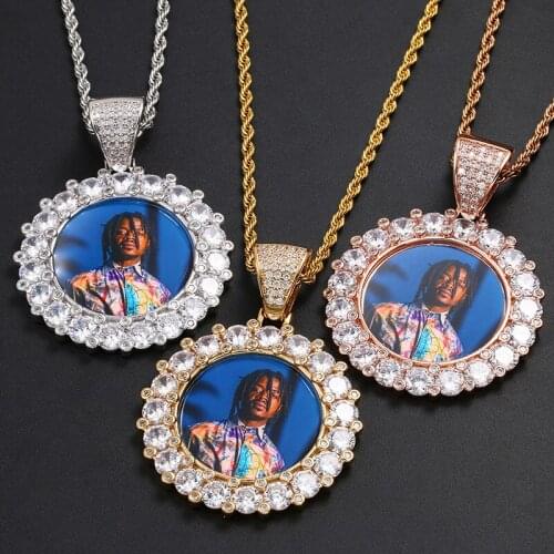 Custom Photo Round Medallion Solid Back Pendant Necklace With Tennis Chain Cubic Zircon Mens Hip hop Jewelry