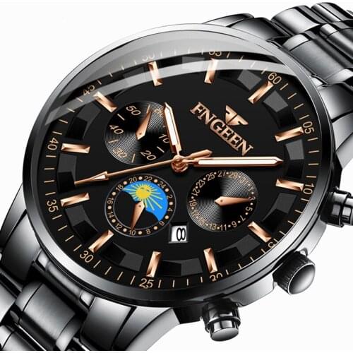 Stainless Steel Waterproof Business Watches Mens Calendar Clock Fashion Sports Luminous Quartz Watches for Men Relojes Hombre