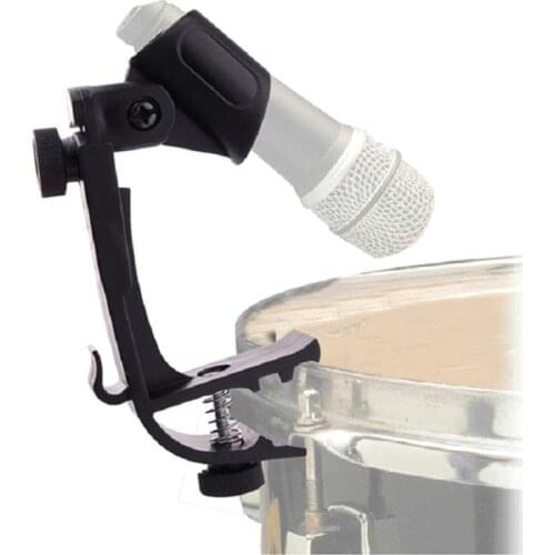 Black Durable Clip On Drum Rim Shockproof Mount Support Adjustable Microphone Mic Clamp Stand Holder Bracket