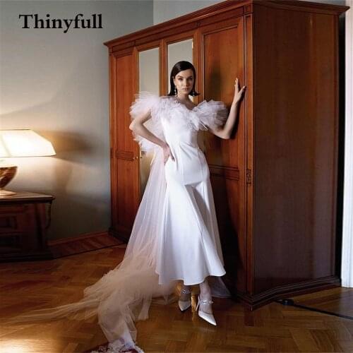 Thinyfull Beach Wedding Dresses Off Shoulder Lace Appliques Tulle Princess Bridal Gowns Country Mariage Dresses Abito Da Sposa