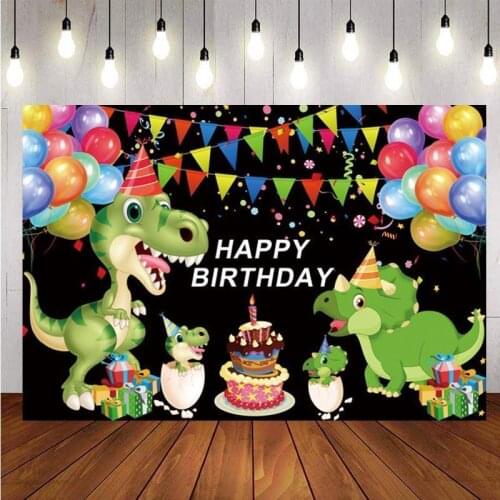 Dinosaur Photo Backdrop Colorful Flags Balloons Baby Shower Boys Happy Birthday Party Photography Background Banner Supplies