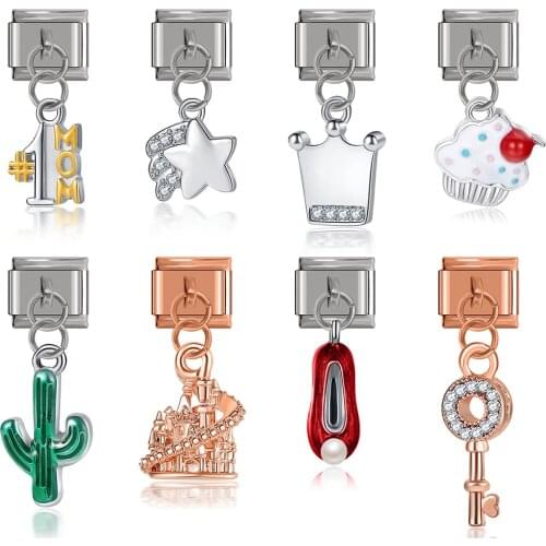 Hapiship New Original Daisy Crown Mom Star Key Cake Castle Rhinestone Italian Charm Fit 9mm Bracelet Bangle Jewelry Making DJ261