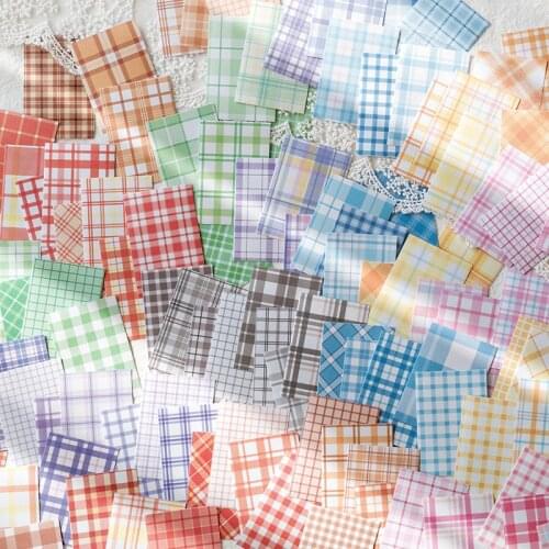 50 Pcs/lot Plaid Self Adhesive Paper Sticker for Scrapbooking Bullet Albumn DIY School Supplies Stationery