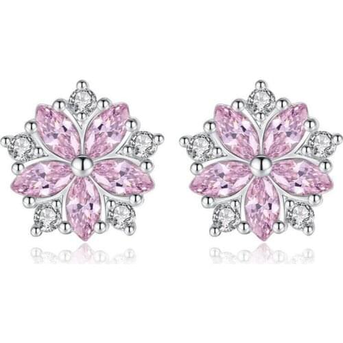 KOFSAC New Charm 925 Sterling Silver Stud Earrings For Women Elegant Crystal Flower Shiny CZ Stars Earring Fine Ear Jewelry Gift