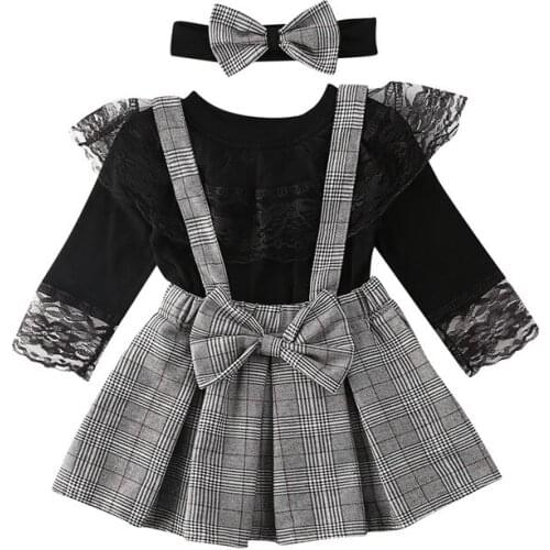 Brother Sister Matching Outfit Set Kids Girl Lace Ruffle T Shirt Top Plaids Suspender Skirt Baby Boy Rompers Overalls Bib Pants