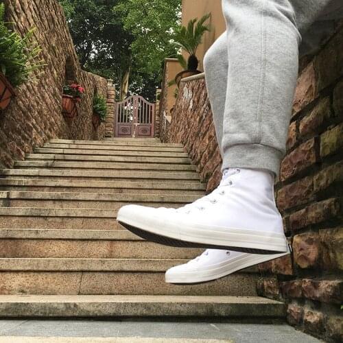 Wen Classic Solid Color White Black Sneakers High Top Men Canvas Skateboard Shoes Women Flat Rubber Soled Drawstring Male Female