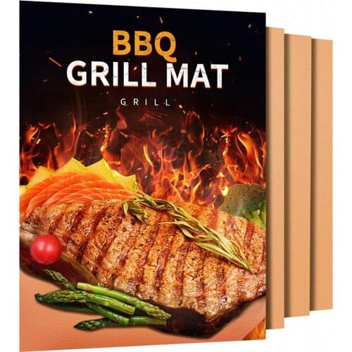Copper Grill Mat Heavy Duty BBQ Grill Mats Non Stick BBQ Grill Baking Mats Reusable Easy to Clean Barbecue Grilling Accessories