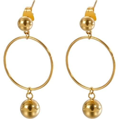 Fashion Women Men Punk Color Rose Gond Stainless Steel Round Big Circle Ball Drop Earring Jewelry Christmas Gift