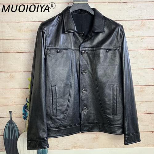 2021 New Autumn Winter Men Solid Genuine Real Fur Coat Male Cow Real Leather Jacket Large Size Business Casual Outwear D100