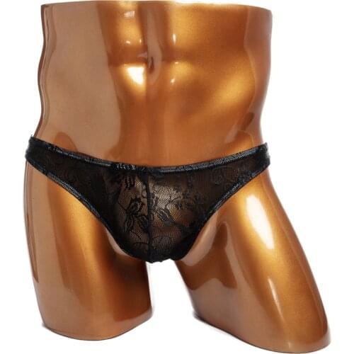 KOLCY 2020 Mens Briefs Seamless G-string Thong Sexy Ultra-thin Breathable Lace Spandex Underwear Underpants Low Rise with Pouch