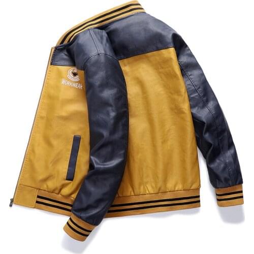 Jackets Mens Pu Coats Men Biker Jacket Embroidered Leather Slim Fit College Fleece Luxury Pilot Stand Collar Top Jacket Coat