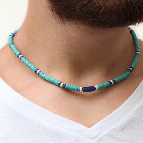 Mens Tribal Necklace, Turquoise Mens Necklace, Mens Boho Necklace, Turquoise Necklace, Sterling Silver Mens Necklace