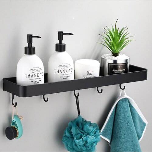 Bathroom Shelf Aluminum Wall Mounted Shampoo Holder Waterproof Durable Cosmetics Shelves Black Storage Rack Bathroom Accessories