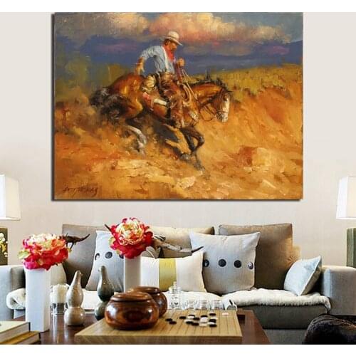 Popular Western Cowboy Art Canvas Poster Oil Painting Wall Picture Print Modern Home Bedroom Decoration Accessories
