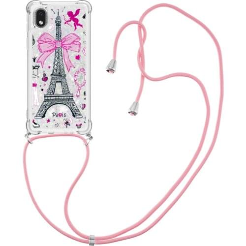 Glitter Liquid Quicksand Air Cushion Reinforced Corners Shockproof Crossbody Phone Case For Samsung Galaxy A01Core Straps Cover