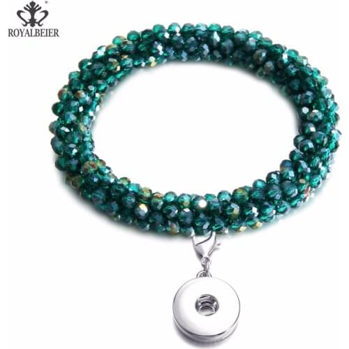 RoyalBeier 2018 New Arrival Stretch Glass Beads Bracelet Bohemia Charm Bracelets Fit 18mm Snap Buttons Wrap Bracelets Pulsera