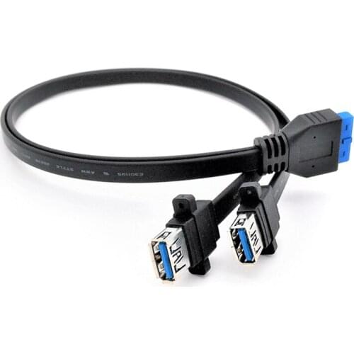 Connector USB 3.0 Panel Mount Dual Port USB 3.0 Female Screw Panel Mount to Motherboard 20 Pin Header Flat Cable Cord NEW