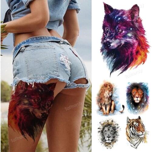 Tattoo wolf big body art leg thigh fake tattoo sticker water color anime forest sexy tatoo for women girls men tattoos animal