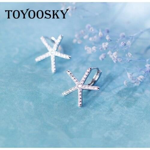 TOYOOSKY New Simple Trendy Starfish Clip Earrings For Women Child Fashion Cute Small Ear 925 Sterling Silver Jewelry