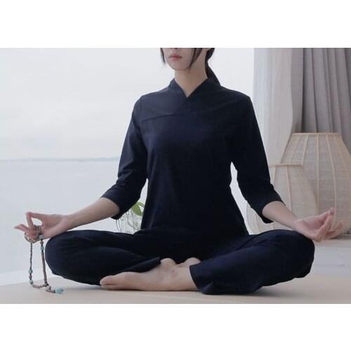 High quality Summer&Spring Stretch cotton Yoga suit zen lay meditation clothing tai chi taij uniforms clothes blue/white