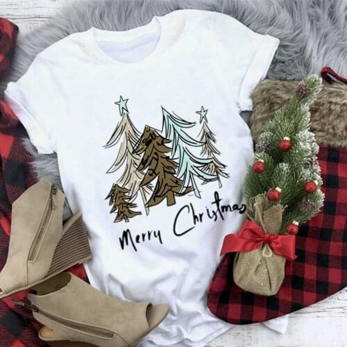 Women white Christmas T Shirt summer 2019 women plaid print christmas tshirt female casual short sleeve vogue clothes tops
