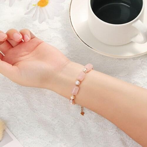 Pink Crystal Freshwater Pearl Women Bracelets On Hand Chain Bangles Jewelry Aesthetic Fashion Female Popular Now New 2021