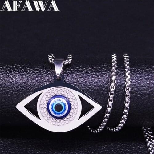 Fashion Islam Hamsa Eyes Stainless Steel Chain Necklace for Women Silver Color Pendant Necklace Jewelry collar mujer N1258S02