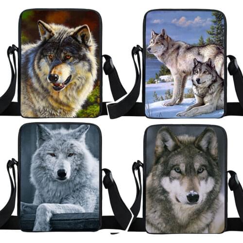 Winter Wolf Shoulder Bag Cartoon Puppy Women Handbag Teenager Howling Wolf Messenger Bags Small Crossbody Bag Kids Travel Bags