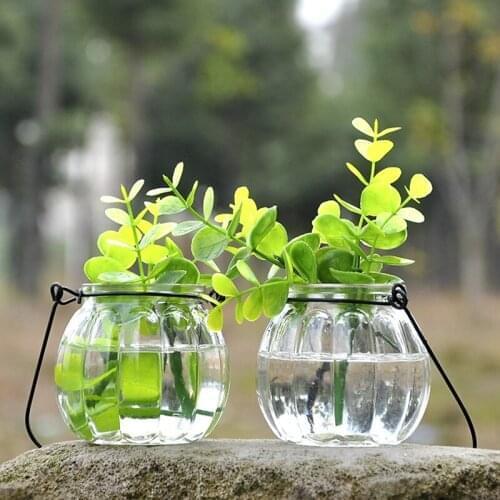 2pcs/pack Diameter=7.5cm Mini Size Pumpkin Shaped Glass Terrarium Vase Metal Handle Glass Jar Glass Gift Friend Gift