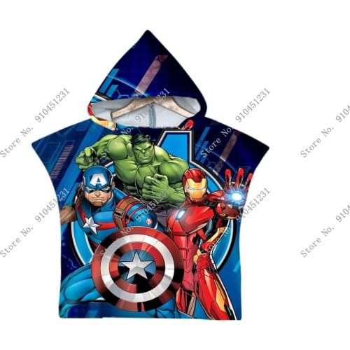 Marvel Iron Man Hulk Bath Towels Captain America Cartoon Soft Breathable Kids Boys Adult Wearable Beach Towel Hooded Cape Cloak