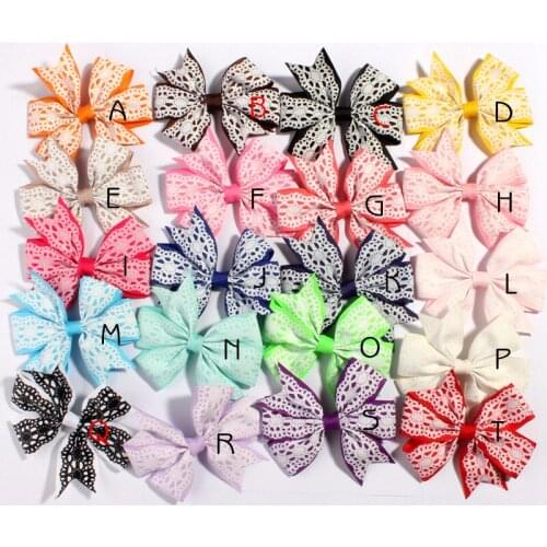 60PCS 8CM Lace Pattern Grosgrain Ribbon Bow With/Without Hair Clip Boutique Threaded Bows U Pick Color