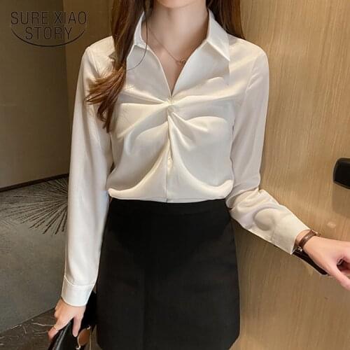 Blusas Mujer De Moda 2021 Spring New Korean Style V-neck Blouse Women OL Solid Pullover Shirts Long Sleeve Clothes 8972 50