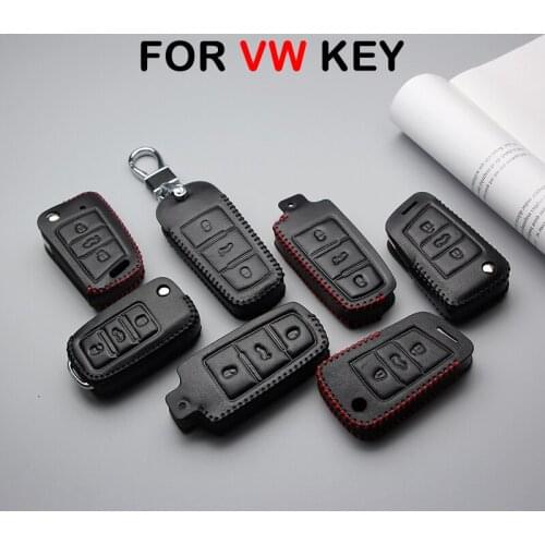 Genuine Leather Car Key Case Cover For VW Volkswagen Polo Golf 4 5 6 T5 Passat Tiguan Anti-wear Protective Key Shell Car Styling