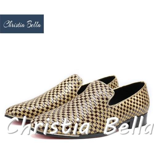 Christia Bella Mens Shoes Casual Luxury Brand Genuine Leather Formal Dress Shoes Knit Woven Wedding Shoes Brogues Zapatos Hombre