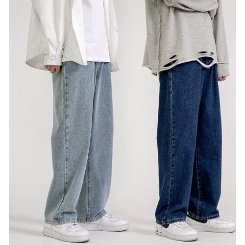 Mens Jeans Fashion Loose Straight New Casual Wide Leg Pants Cowboy Mans Streetwear Korean Hip Hop Trousers 5 Colors