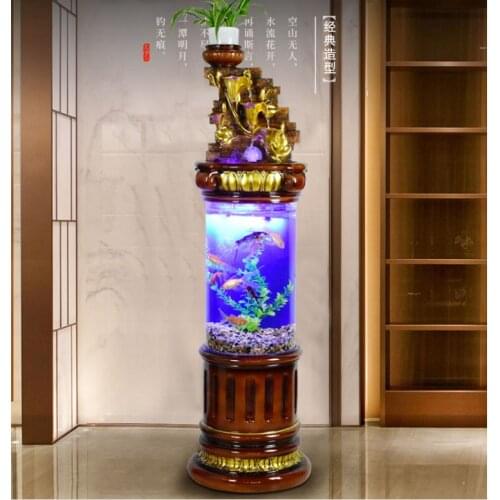 Living room column free water ecological aquarium creative landing household Zhaocai water fountain aquarium ornaments