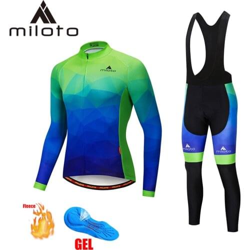 MILOTO thermal fleece Cycling sets uniform mens trousers mountain MTB bicycle jacket Tracksuit long cycling clothing 5D gel