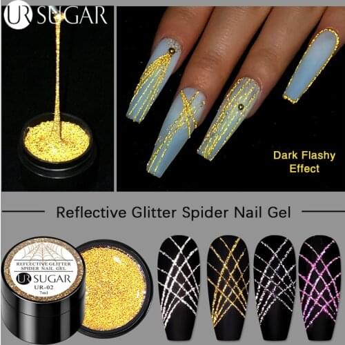 UR SUGAR Reflective Glitter Spider Nail Gel Polish Sparkling Effect Wire Web Silk Line Drawing Nail Art Painting Nail Varnish