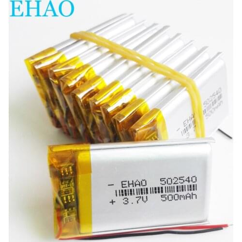 Wholesale 10 pcs 3.7V 500mAh 502540 Lithium Polymer LiPo Rechargeable Battery For Mp3 Camera watch GPS Vedio Game