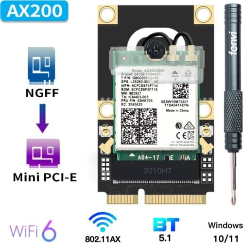 Mini PCI-E WiFi 6 Adapter Intel AX200 Wireless Bluetooth 5.1 Dual Band 2.4G/5Ghz 802.11ax/ac 160Mhz Network WiFi Card Windows 10