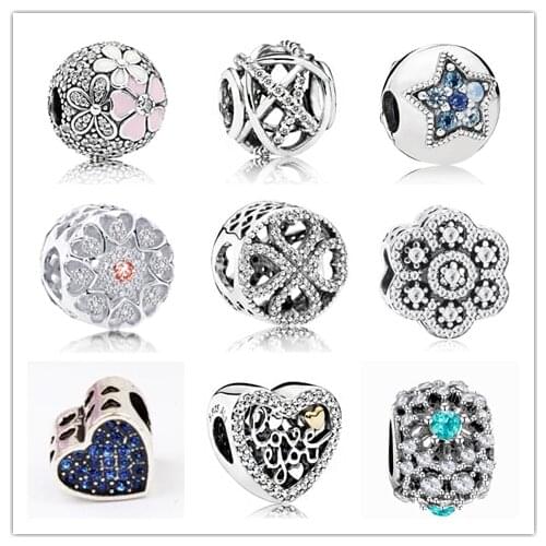 Btuamb New Arrival Love Heart Star Flower Animal Angle Wings Crystal Beads Fits European Pandora Charm Bracelets Making Jewelry