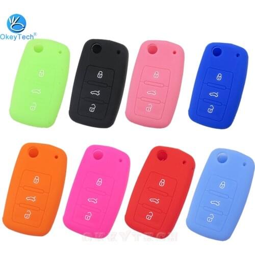 Okeytech Silicone Soft Case For VW Polo Tiguan Passat For Golf MK5 MK6 Jetta Eos Beetle Replacement 3 Buttons Remote key Shell