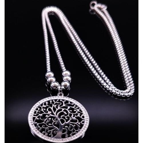 Tree of Life Stainless Steel Choker Necklace for Women Silver Color Long Necklaces Jewelry Gift colgantes mujer moda N25S02S02