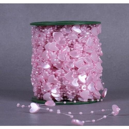 A Roll 60 Meters 13mm Love Heart 3mm Round Artificial Pearls Bead Garland Spool Rope Chain Wedding Party Decor DIY Accessories